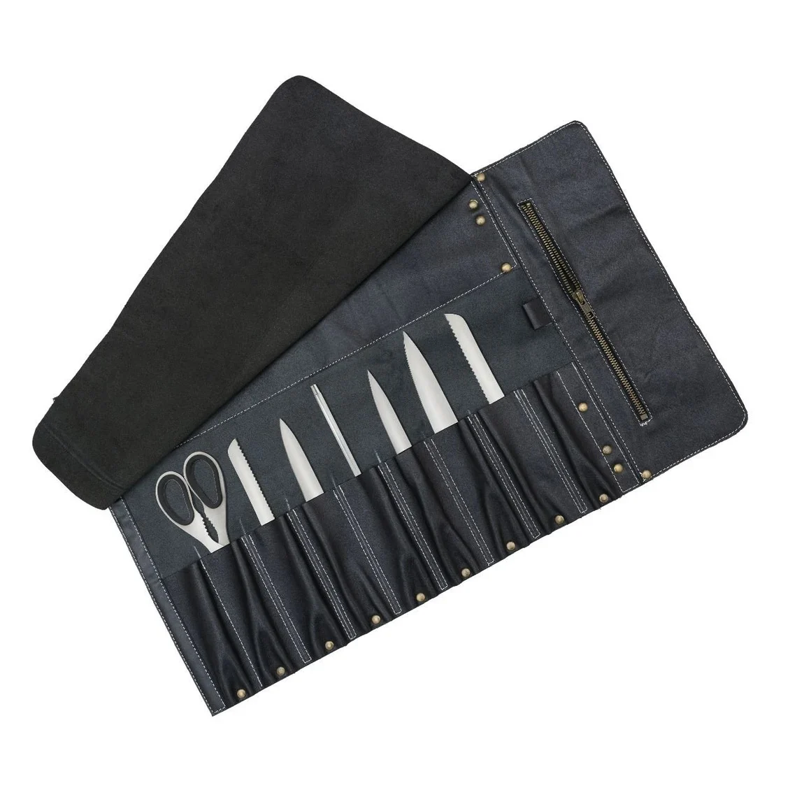The Devon Full Grain 10 Pocket Handmade Taiga Leather Knife Roll - Image 2