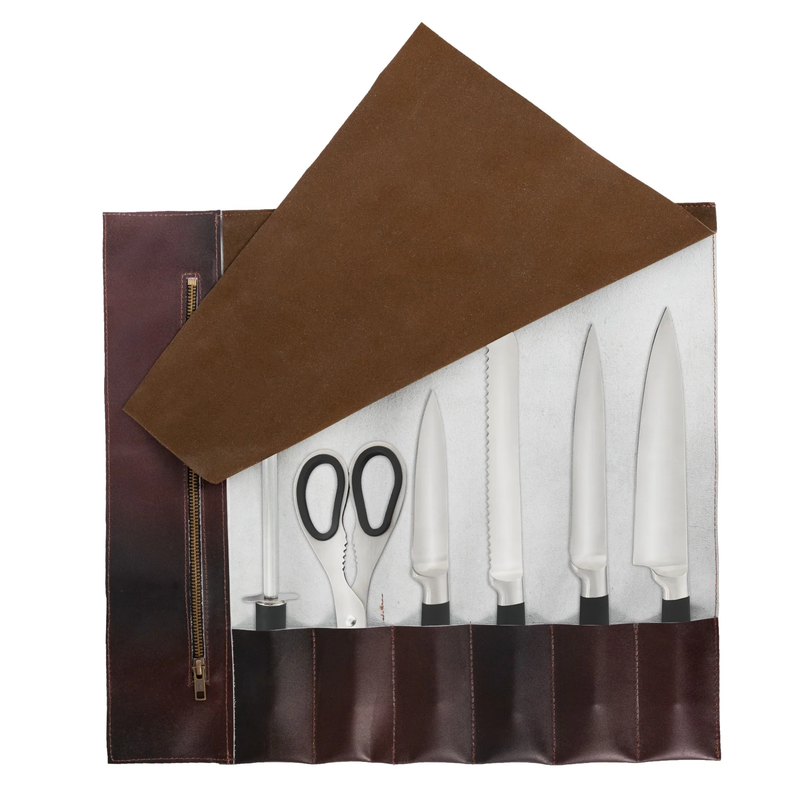 The Dorset 6 Pocket Full Grain Handmade Leather Knife Roll - Image 3