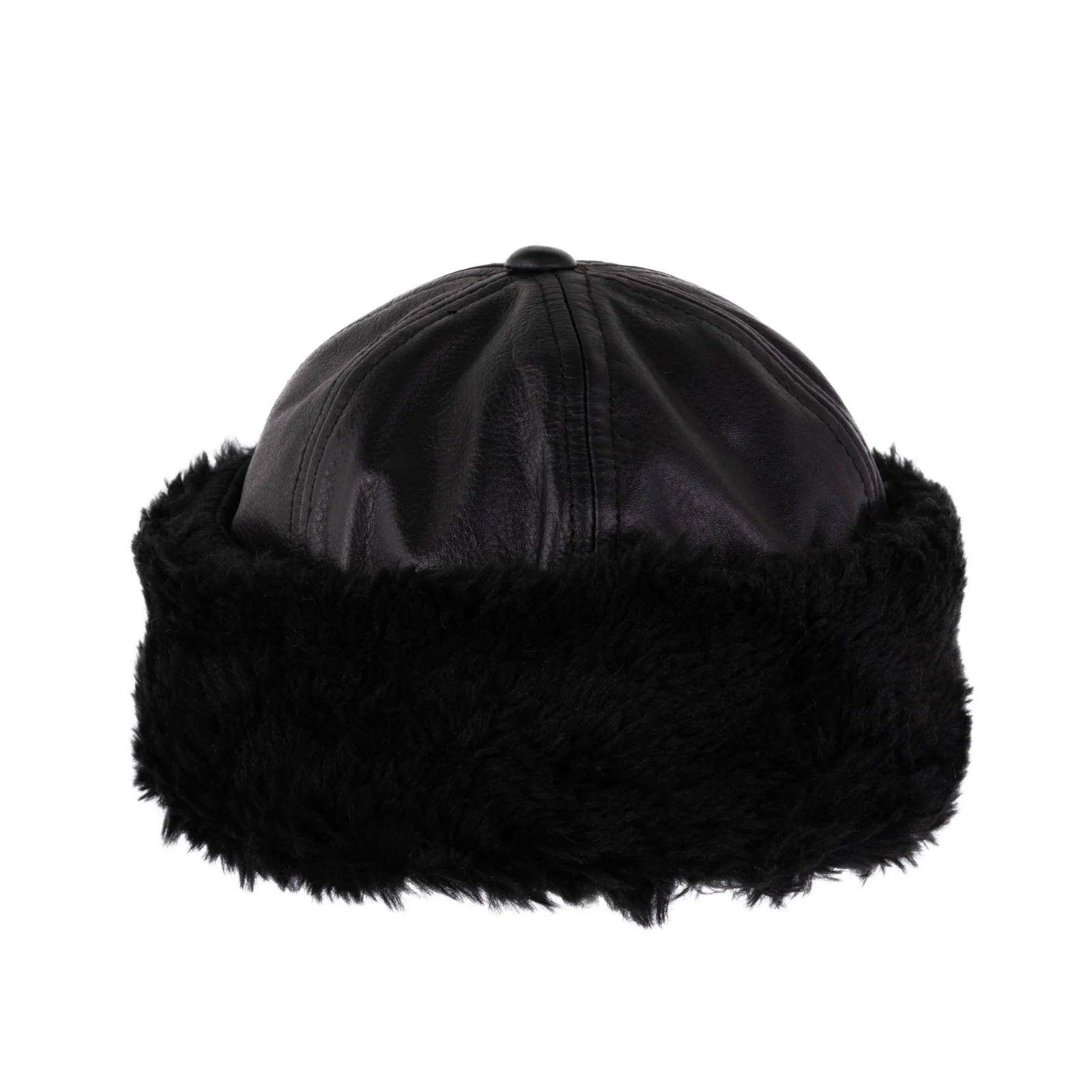 Black Leather Mitts with Leather Cap Gift Set - Image 7