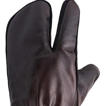 Brown Leather Mitts with Leather Cap Gift Set - Image 3