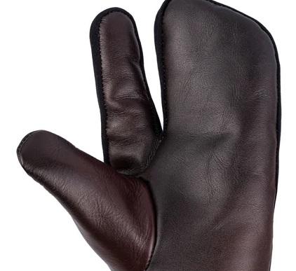 Brown Leather Mitts with Leather Cap Gift Set - Image 4