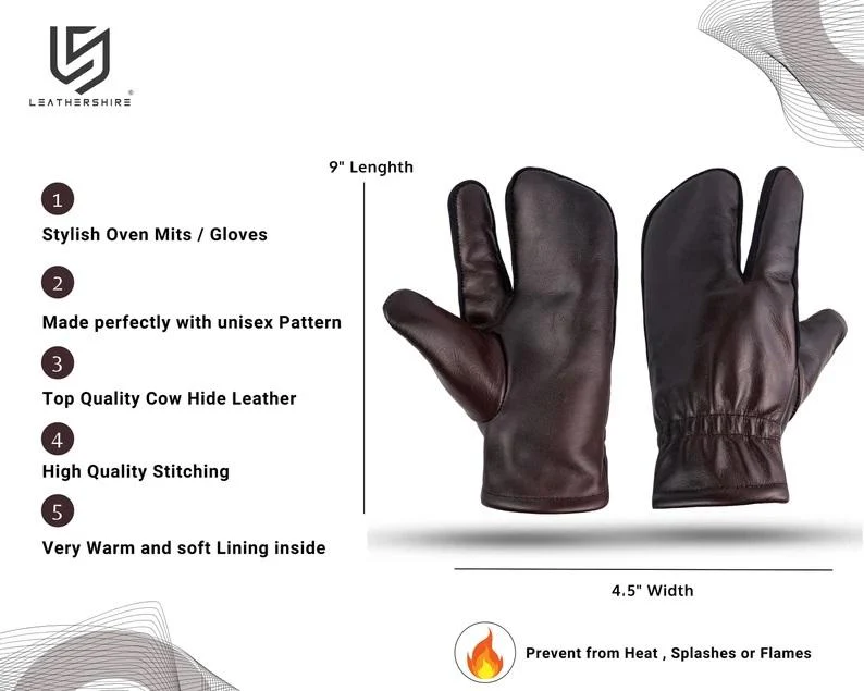 Brown Leather Mitts with Leather Cap Gift Set - Image 5