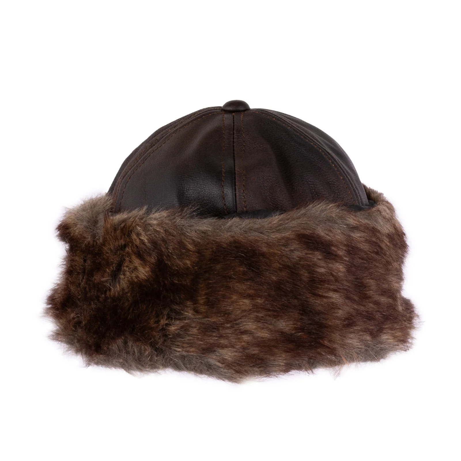 Brown Leather Mitts with Leather Cap Gift Set - Image 7