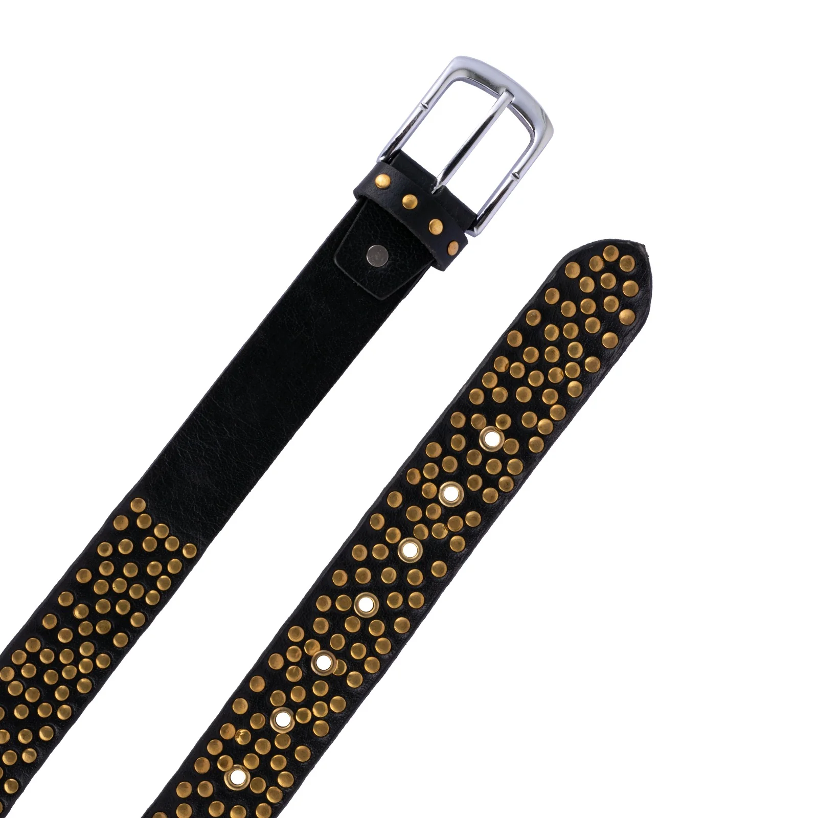 The Nottinghamshire Black rock 'n' roll Golden Handmade studded leather belt - Image 3