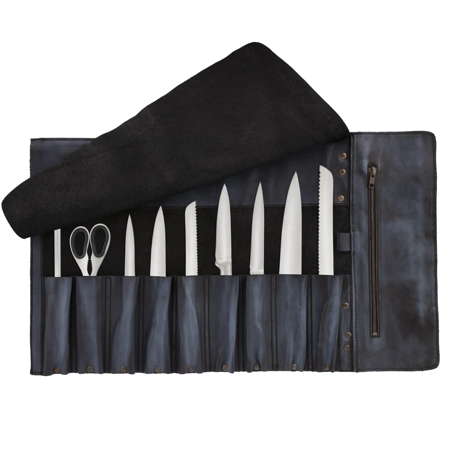 The County Durham Black Wax 10 Pocket Handmade Leather Chef Roll - Image 3