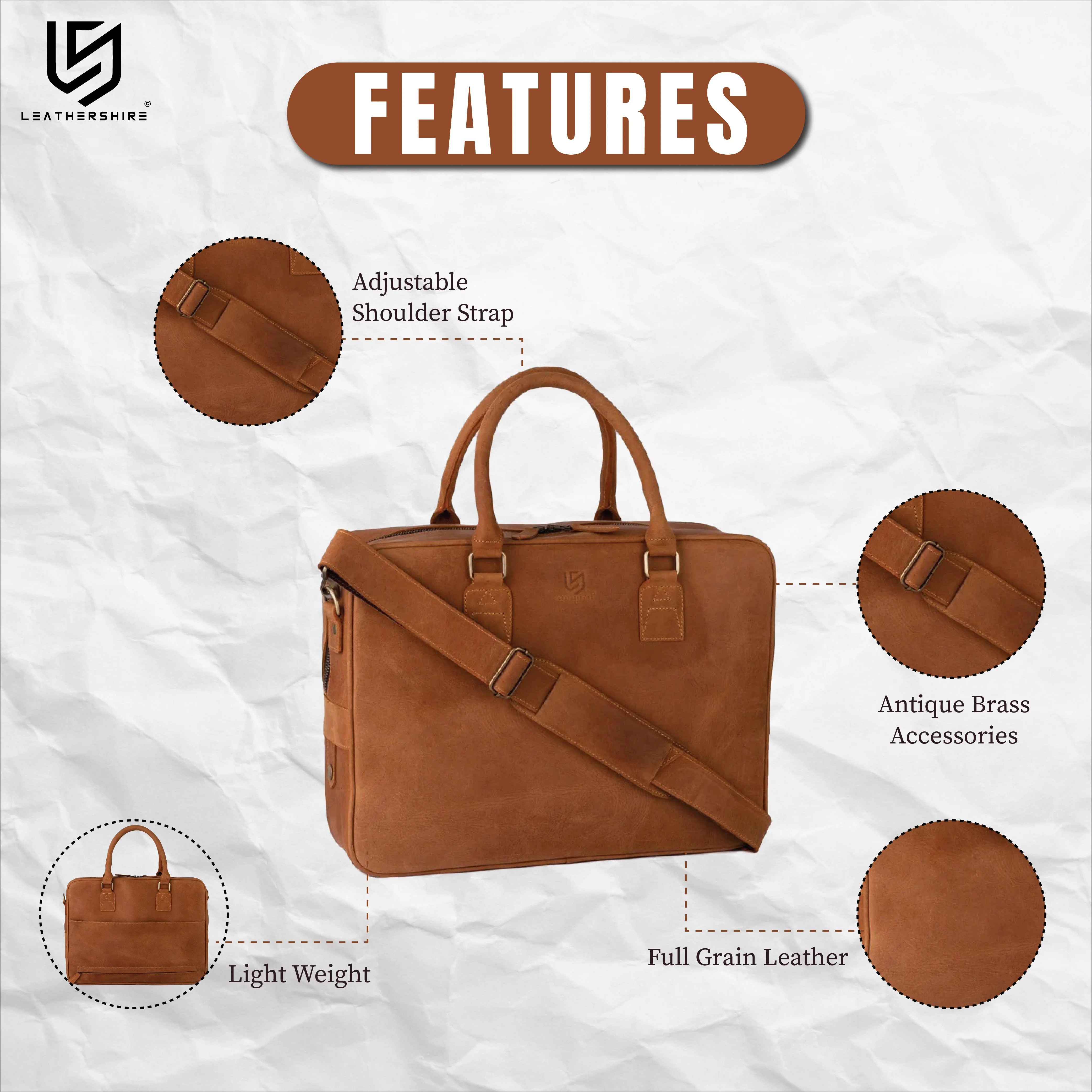 Tan Brown Leather Laptop Bag with Leather Journal and Dufffle Bag Gift Set - Leather Travel Set - Image 11