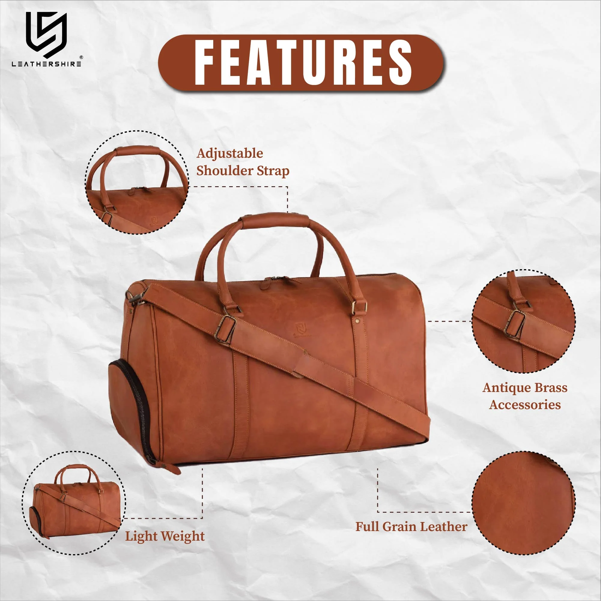 Tan Brown Leather Laptop Bag with Leather Journal and Dufffle Bag Gift Set - Leather Travel Set - Image 13