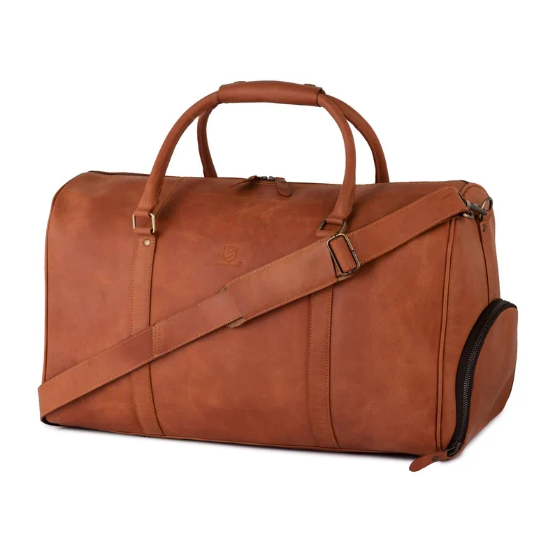 Tan Brown Leather Laptop Bag with Leather Journal and Dufffle Bag Gift Set - Leather Travel Set - Image 14