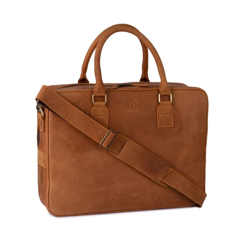 Tan Brown Leather Laptop Bag with Leather Journal and Dufffle Bag Gift Set - Leather Travel Set - Image 9