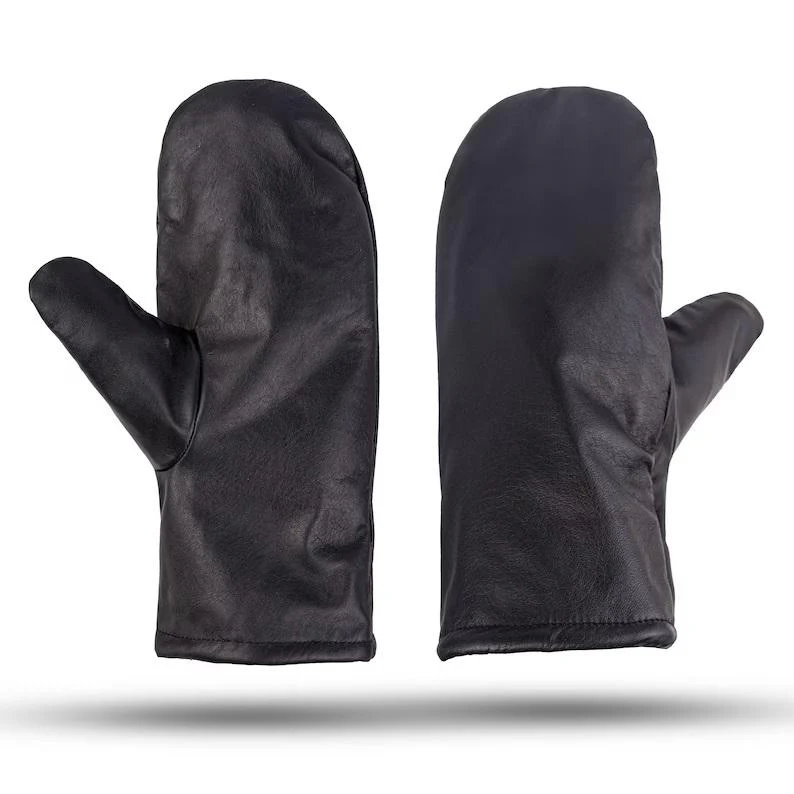 Black Leather Mitts with Leather Cap Gift Set - Image 2