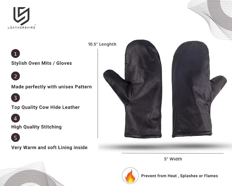 Black Leather Mitts with Leather Cap Gift Set - Image 3