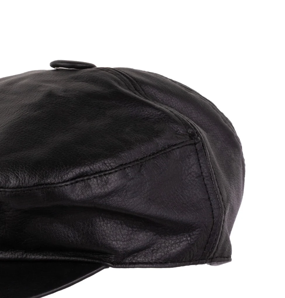 Black Leather Mitts with Leather Cap Gift Set - Image 9