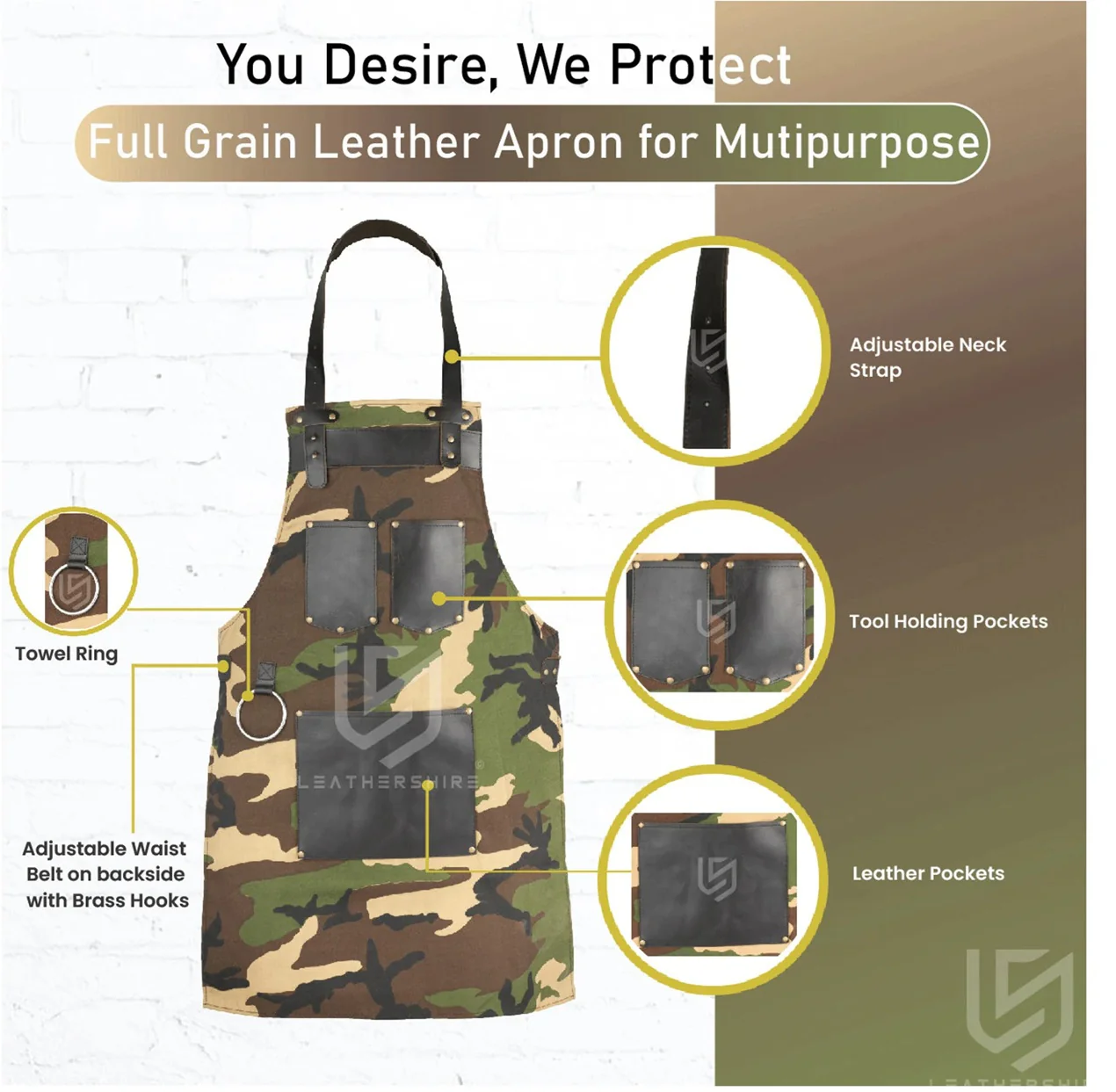 Chef Camo Green Leather apron and Roll Gift Set - Image 5