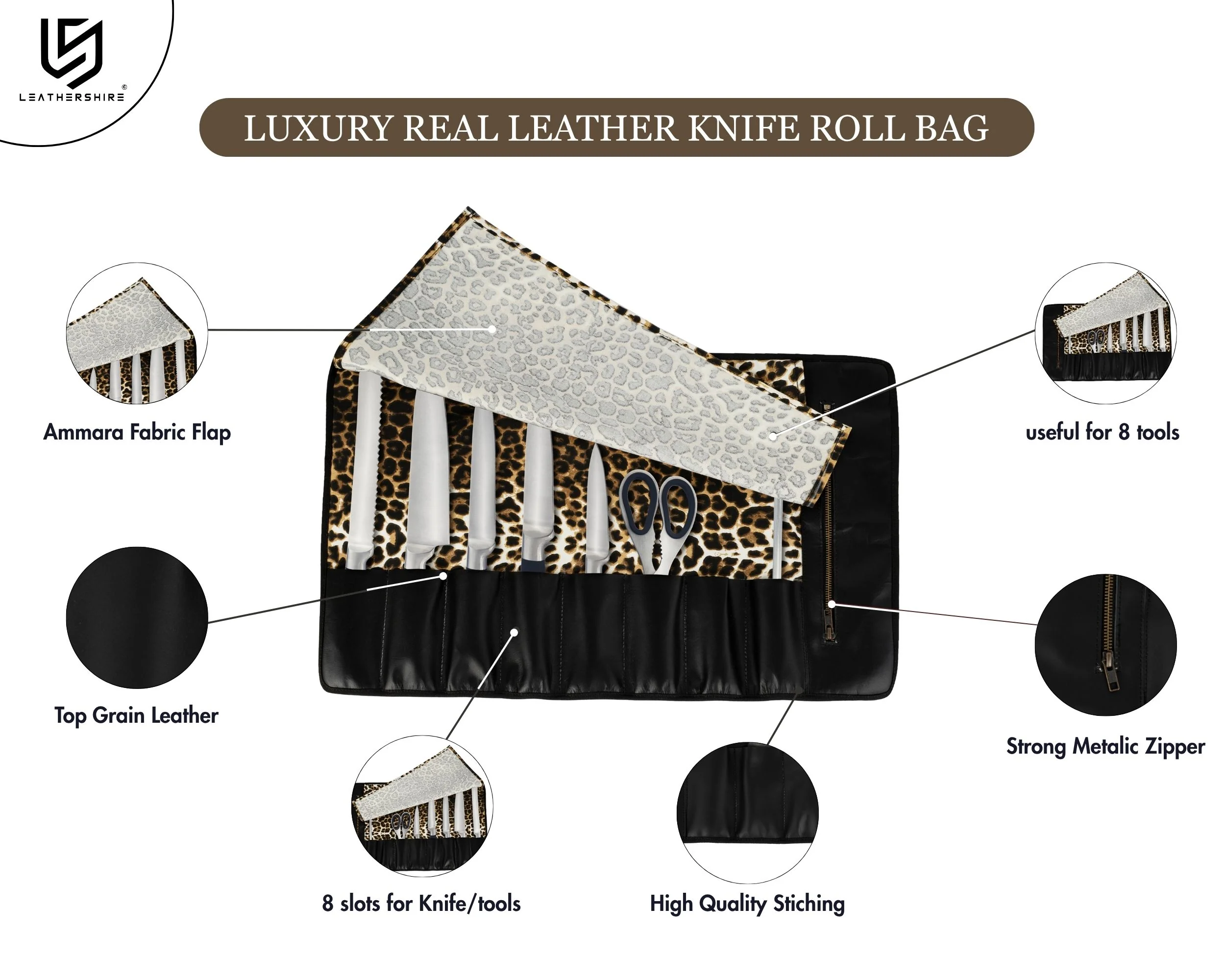 Chef Leopard Leather apron and Roll Gift Set - Image 14