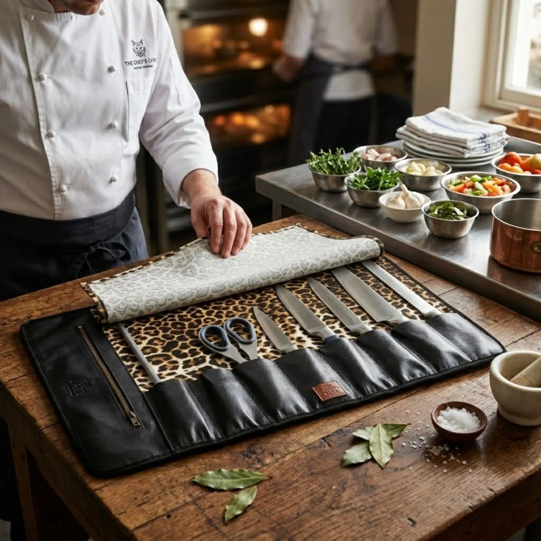 Chef Leopard Leather apron and Roll Gift Set - Image 15