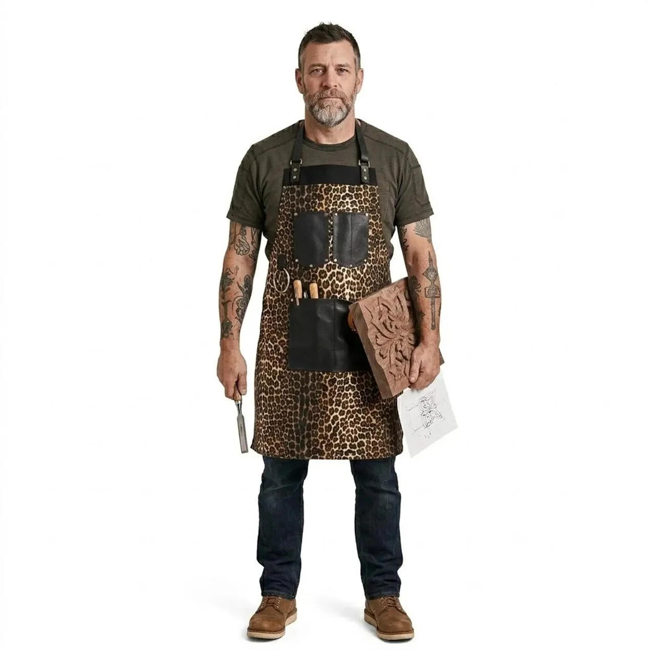 Chef Leopard Leather apron and Roll Gift Set - Image 7