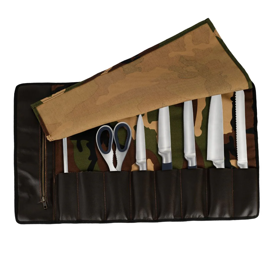 Chef Camo Dark Brown Leather apron and Roll Gift Set - Image 11