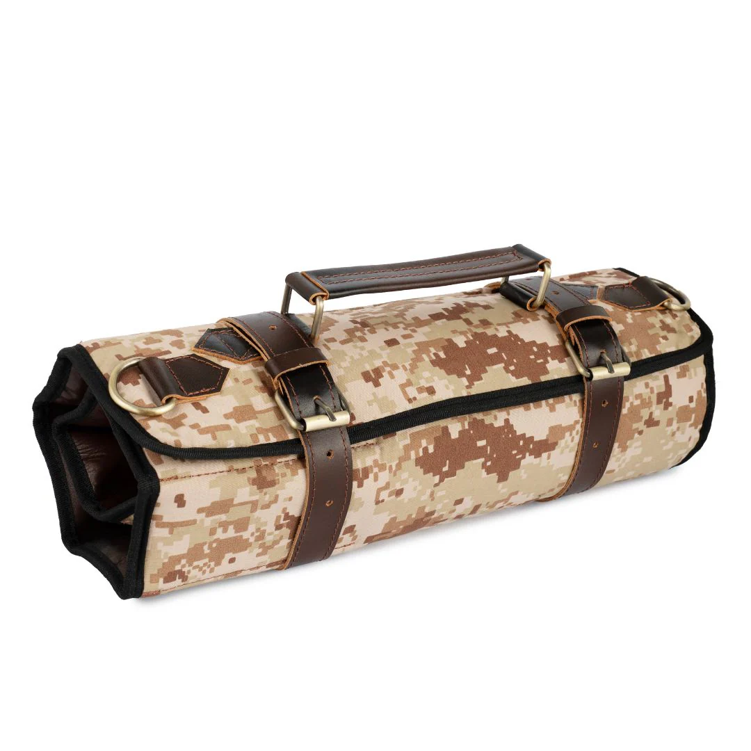 Chef Camo Tan Brown Leather apron and Roll Gift Set - Image 14