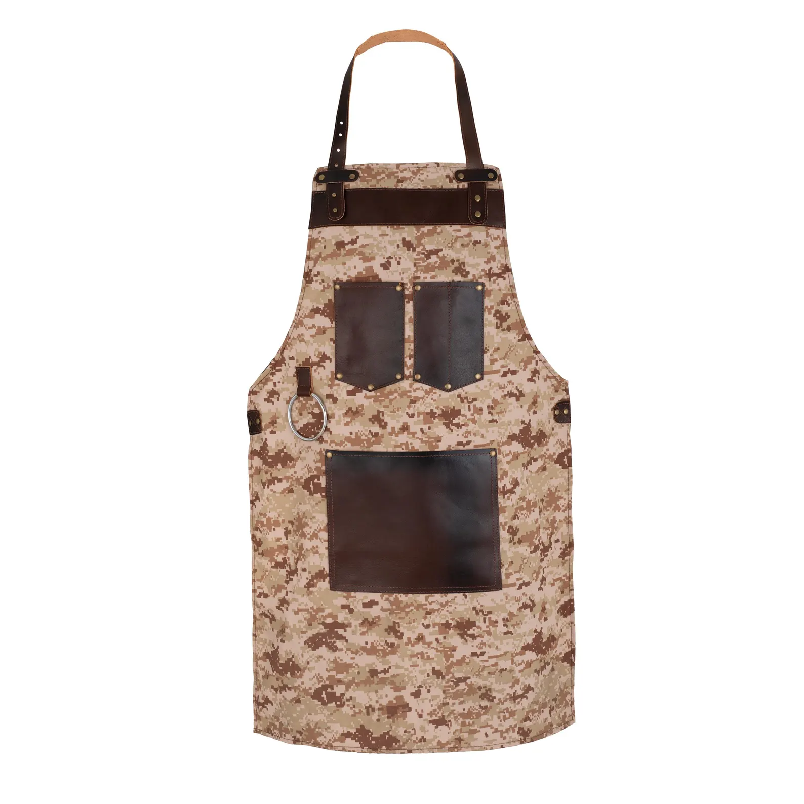 Chef Camo Tan Brown Leather apron and Roll Gift Set - Image 3