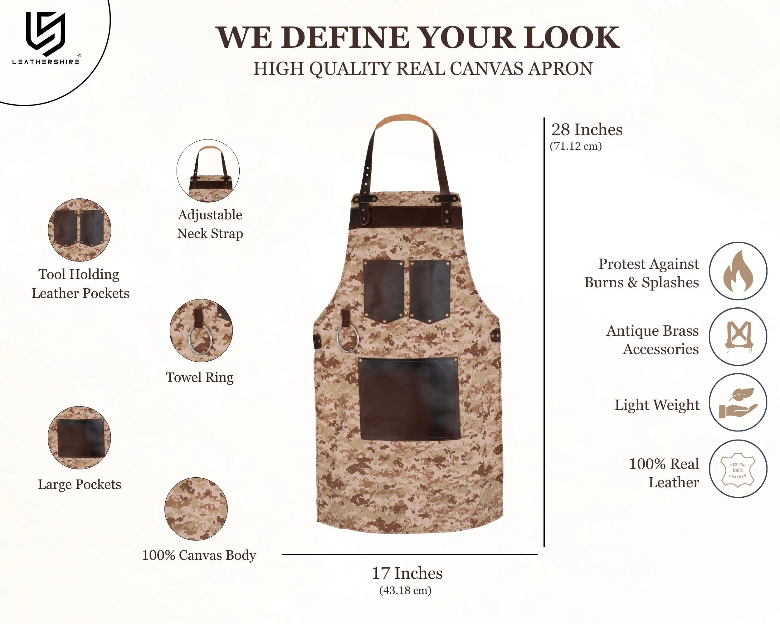 Chef Camo Tan Brown Leather apron and Roll Gift Set - Image 5