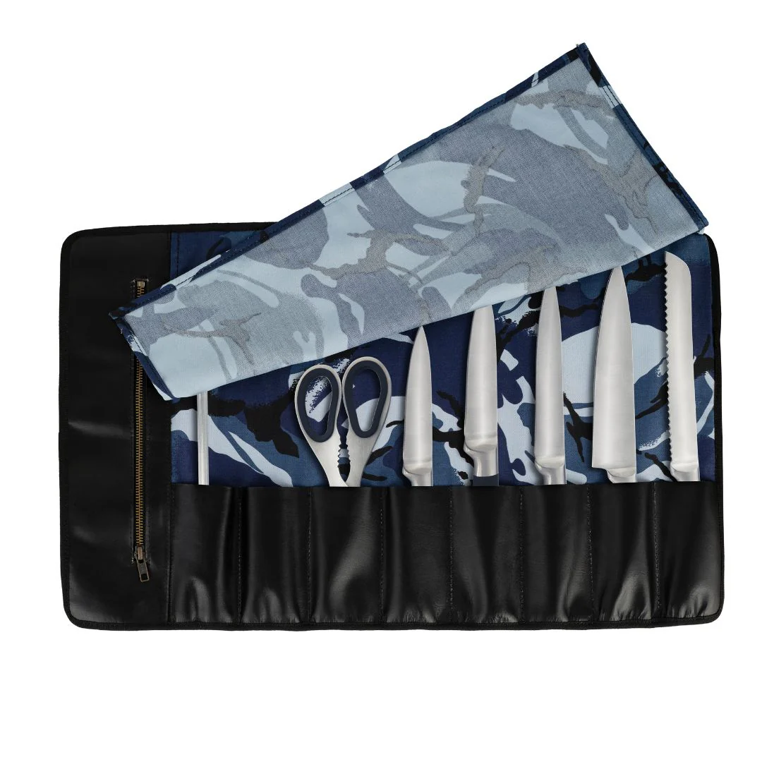 Chef Camo Blue Leather apron and Roll Gift Set - Image 11