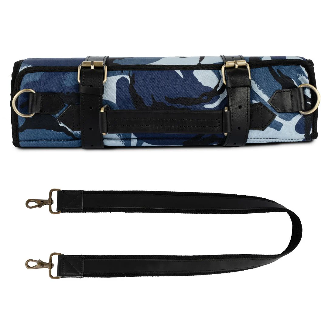 Chef Camo Blue Leather apron and Roll Gift Set - Image 15