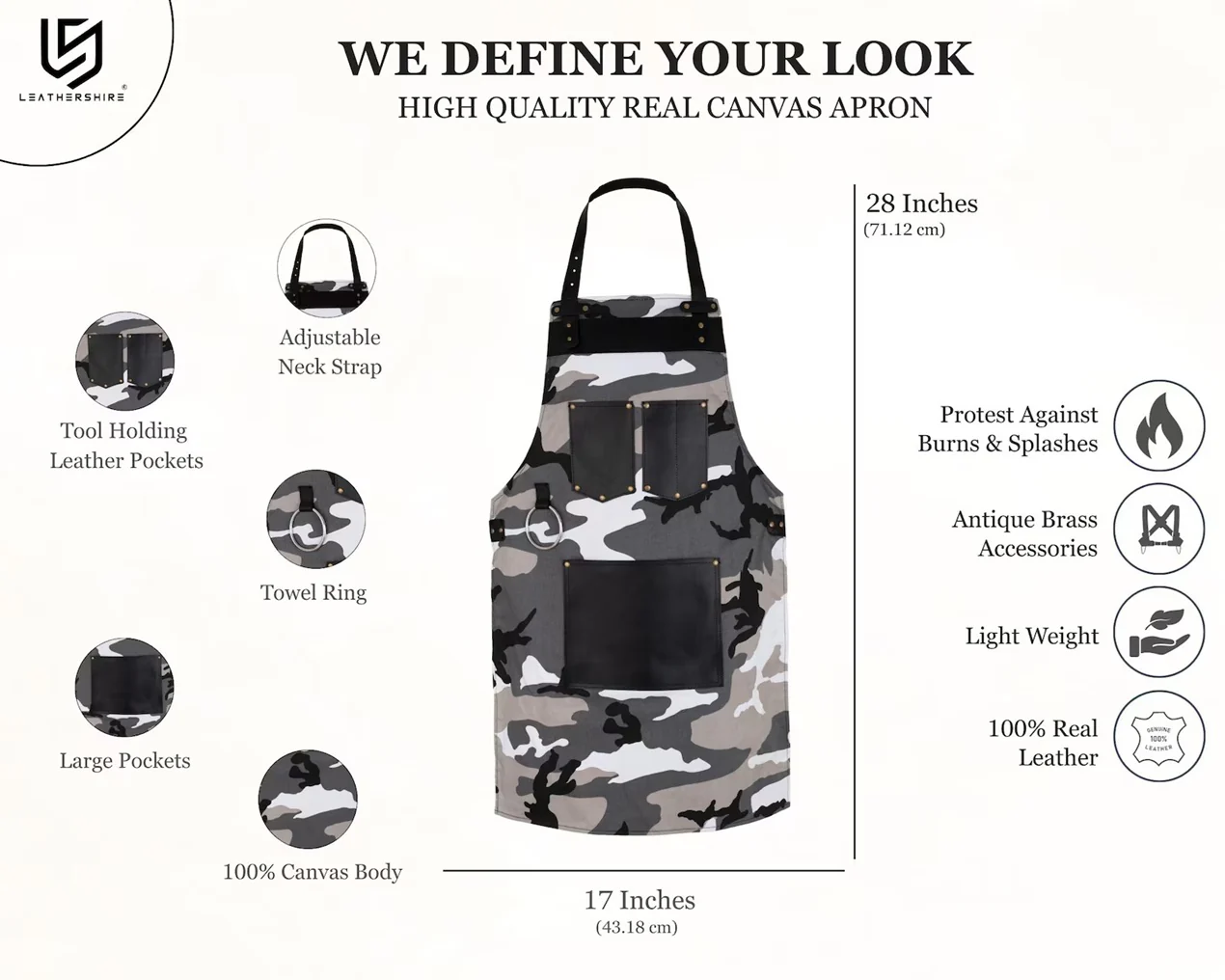Chef Camo Grey Leather apron and Roll Gift Set - Image 4