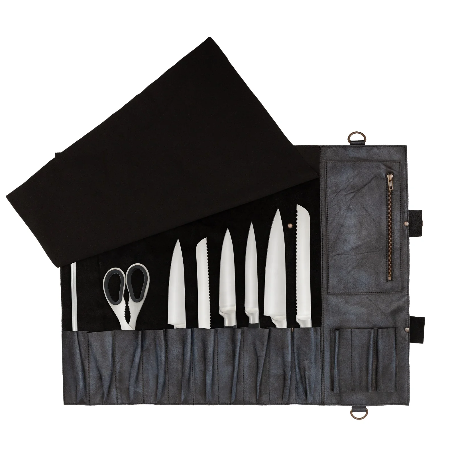 Chef Black Wax Leather apron and Roll with free utility belt Gift Set - Image 9