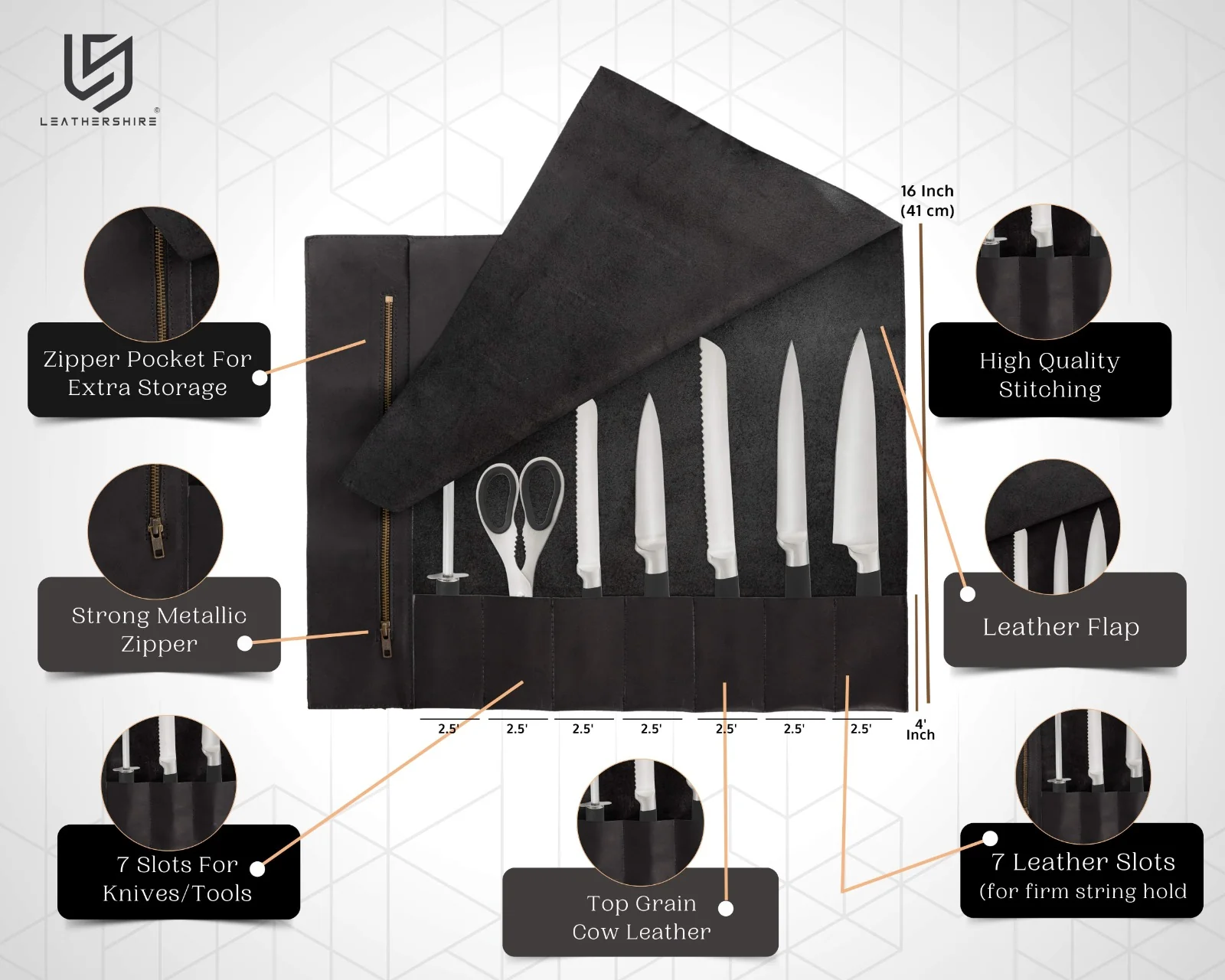 Chef Black Leather apron and Roll with Free Cap Gift Set - Image 11