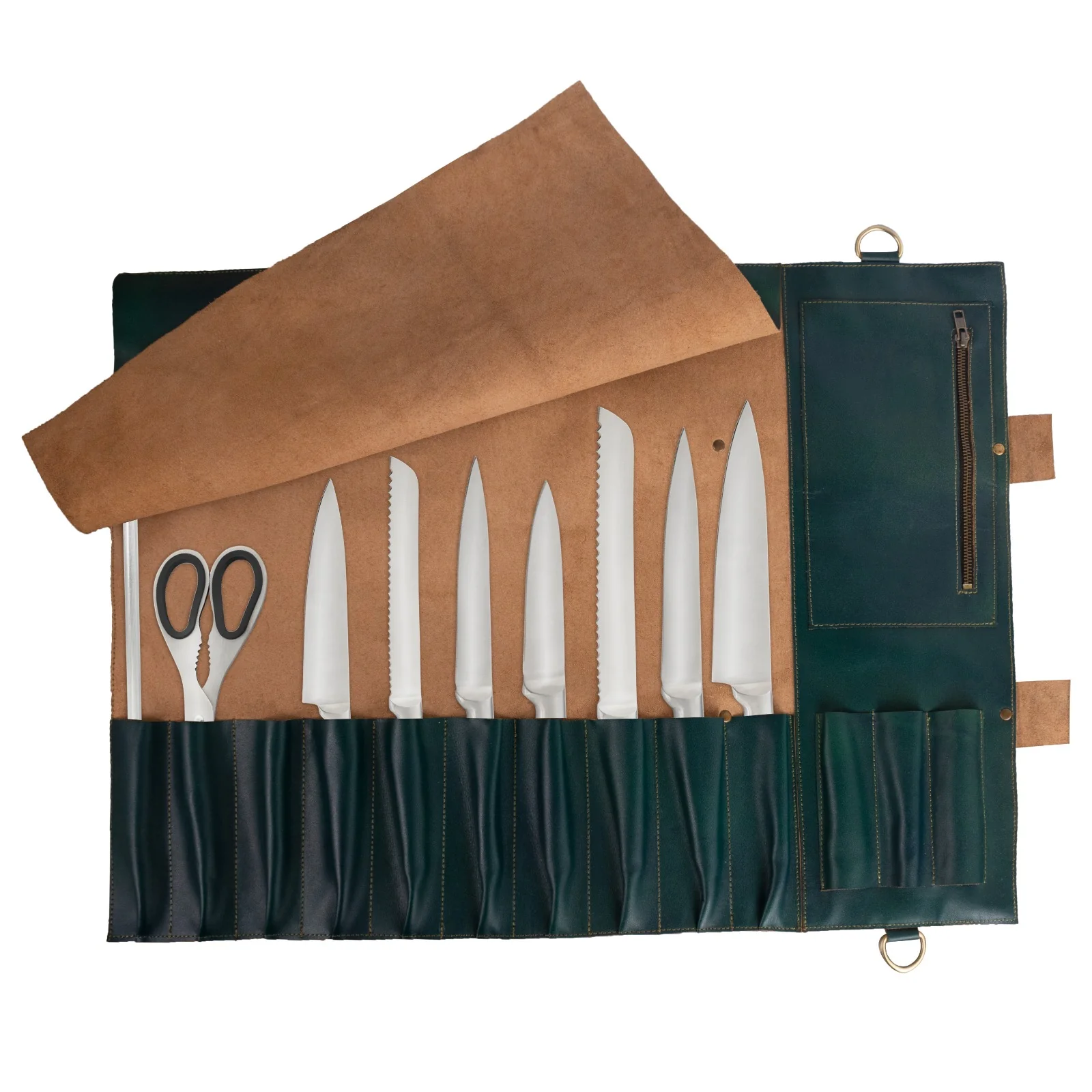 Chef Green Leather apron and Roll with Free Wine Bag Gift Set - Image 13