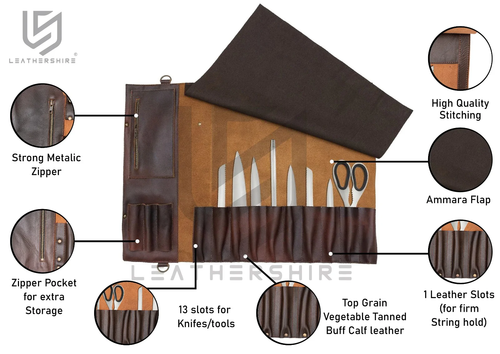 Dark brown Leather apron and Roll with Leather Mitts & Cap Gift Set - Chef Gift Set - Image 10