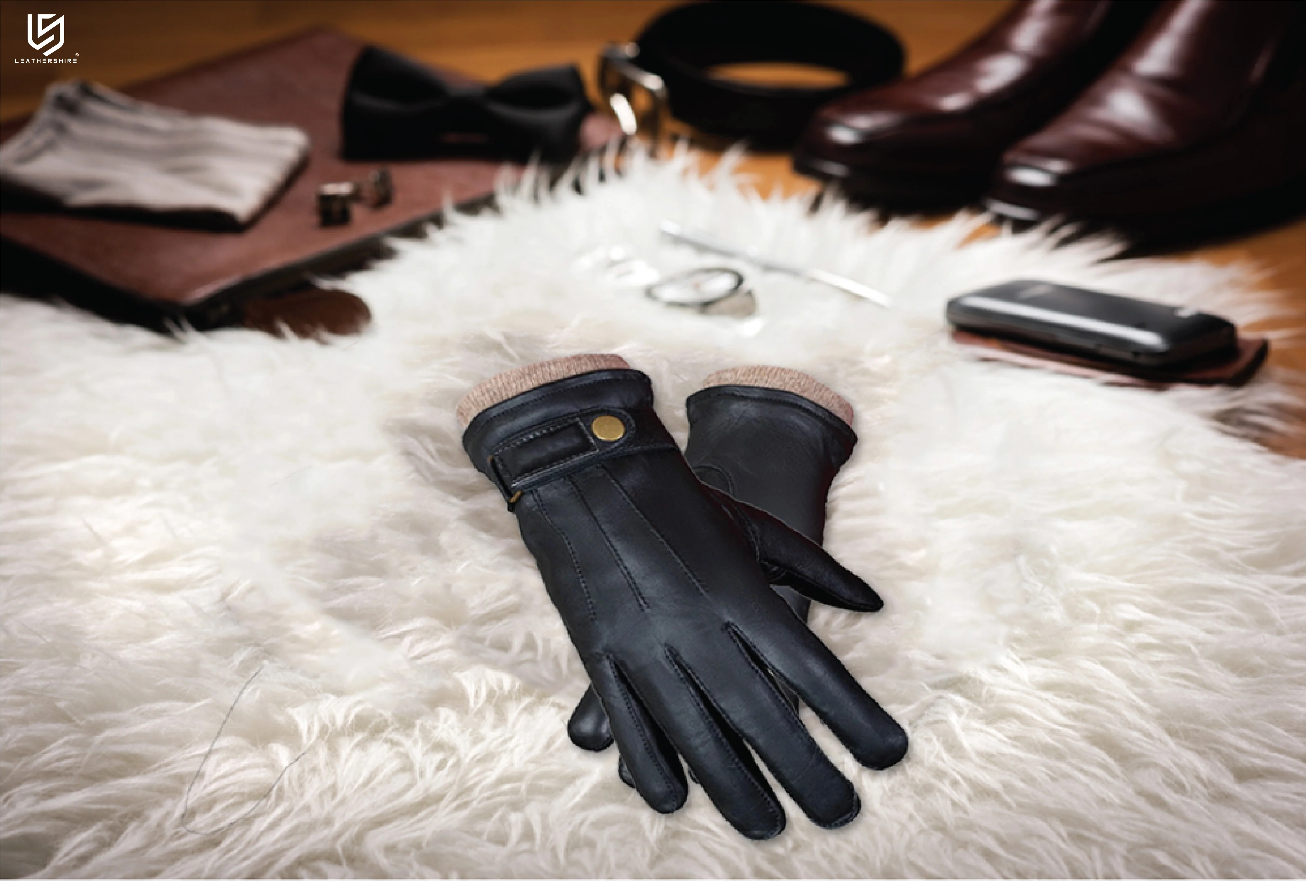 City of London Thermal Lined Black Full Grain Leather Gloves - Image 5