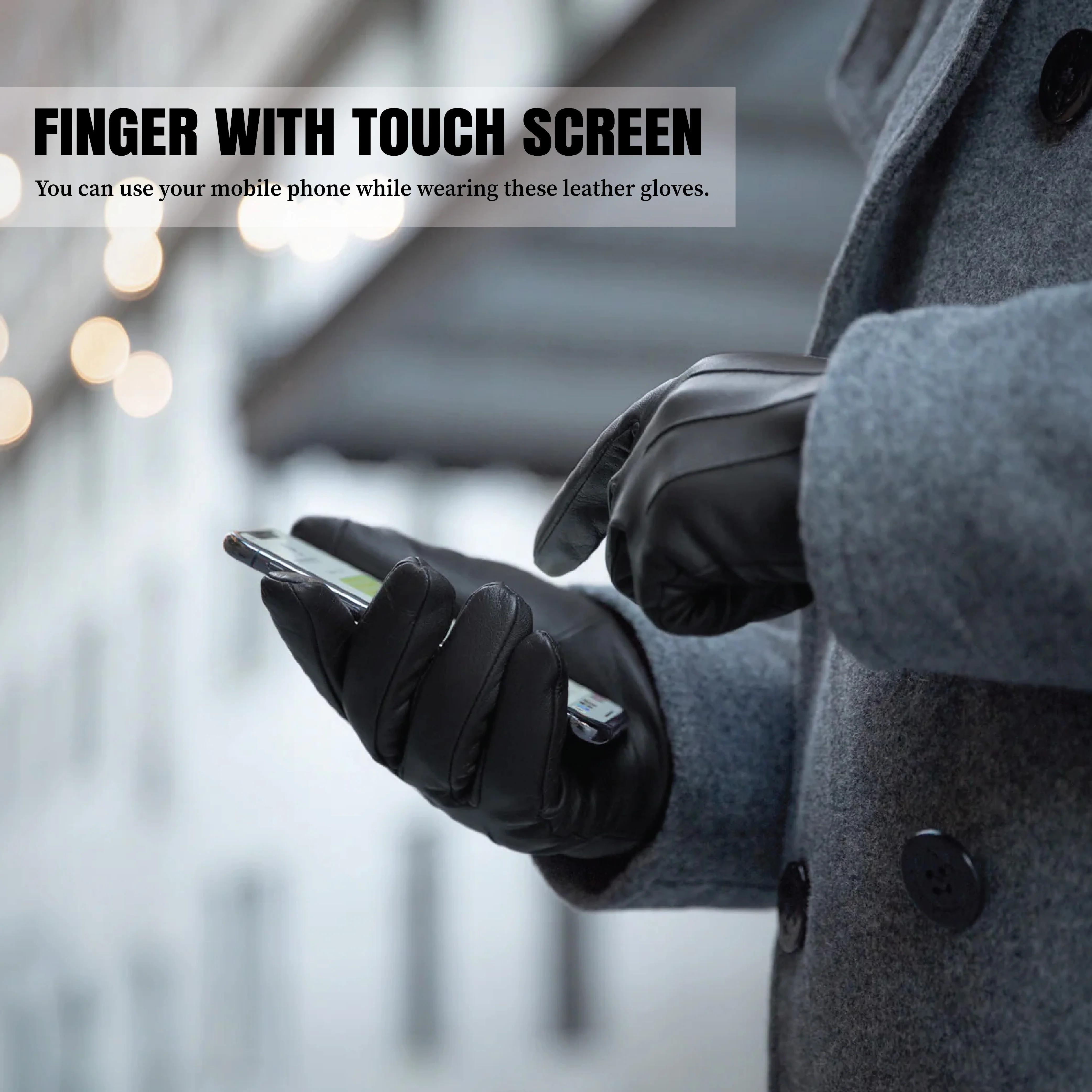 City of London Thermal Lined Black Full Grain Leather Gloves - Image 9