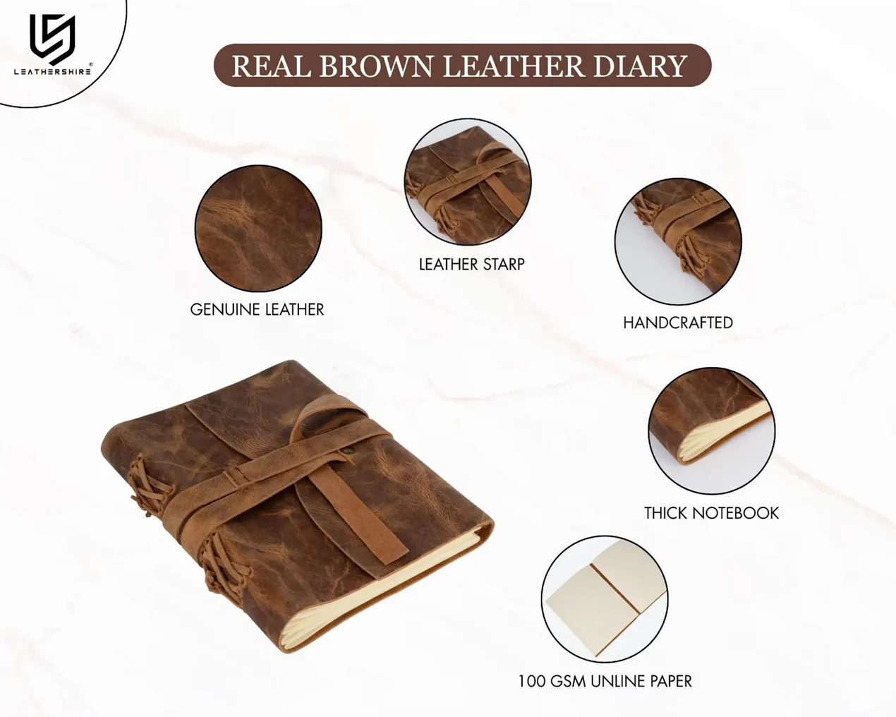 Crazy Horse Full grain Leather Journal Handmade Notebook A5 - Image 4