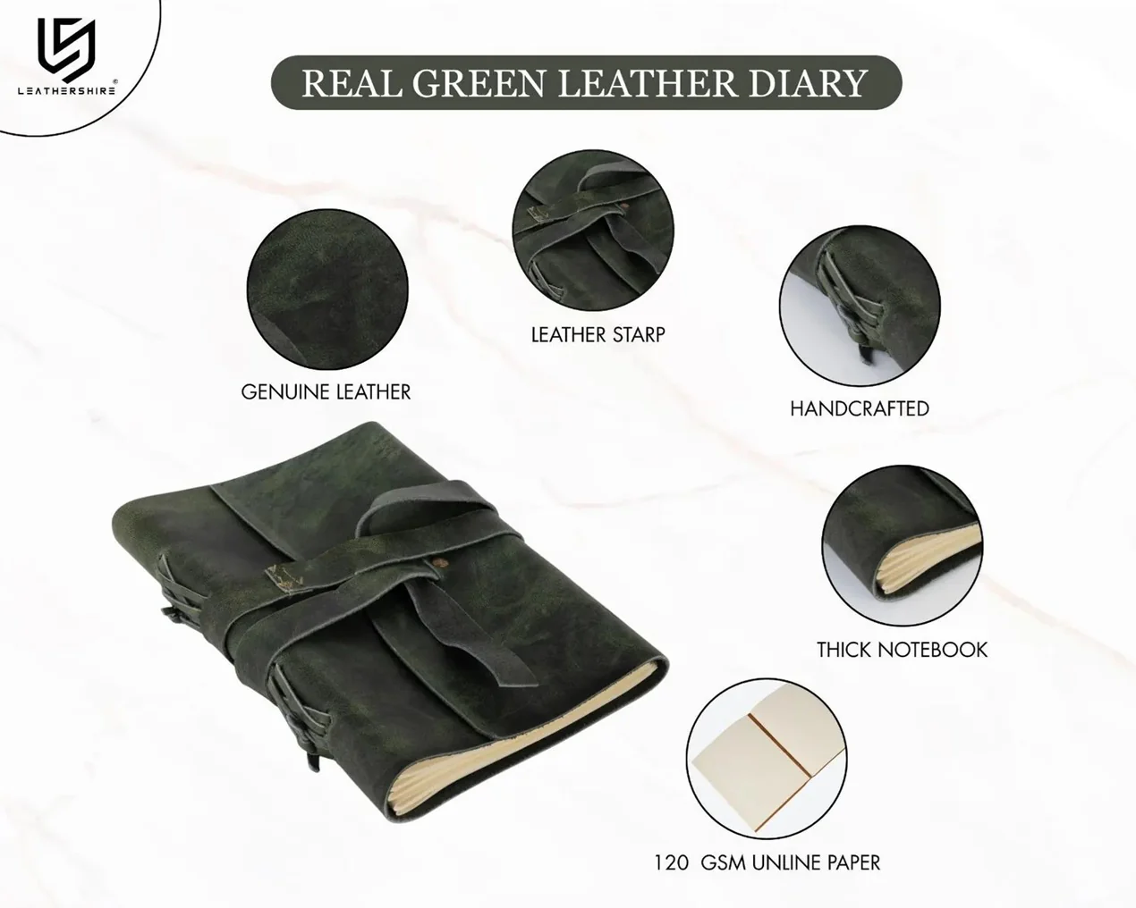 Crazy Horse Full grain Leather Journal Handmade Notebook A5 - Image 8