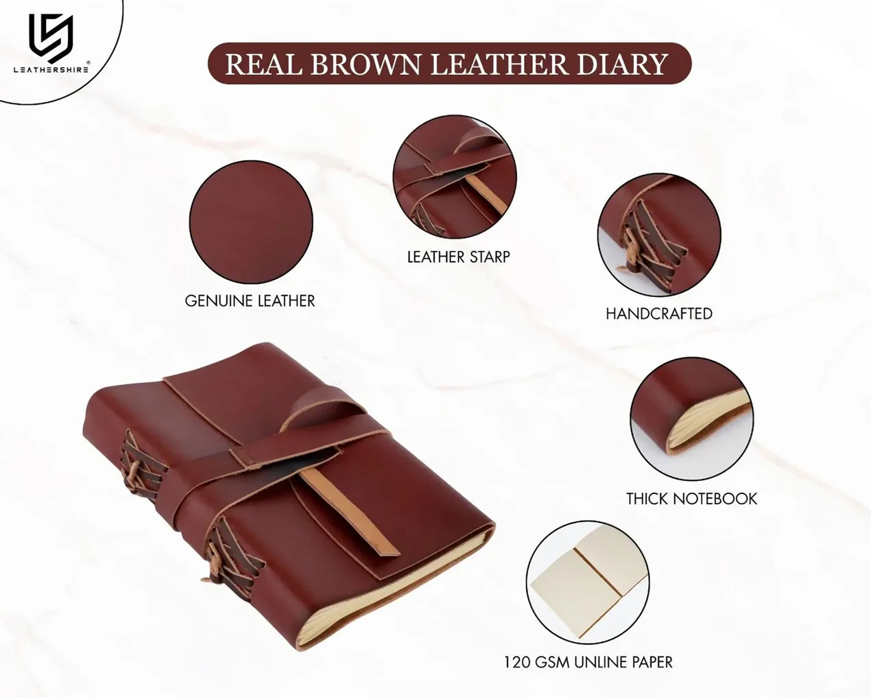 Crazy Horse Full grain Leather Journal Handmade Notebook A5 - Image 8