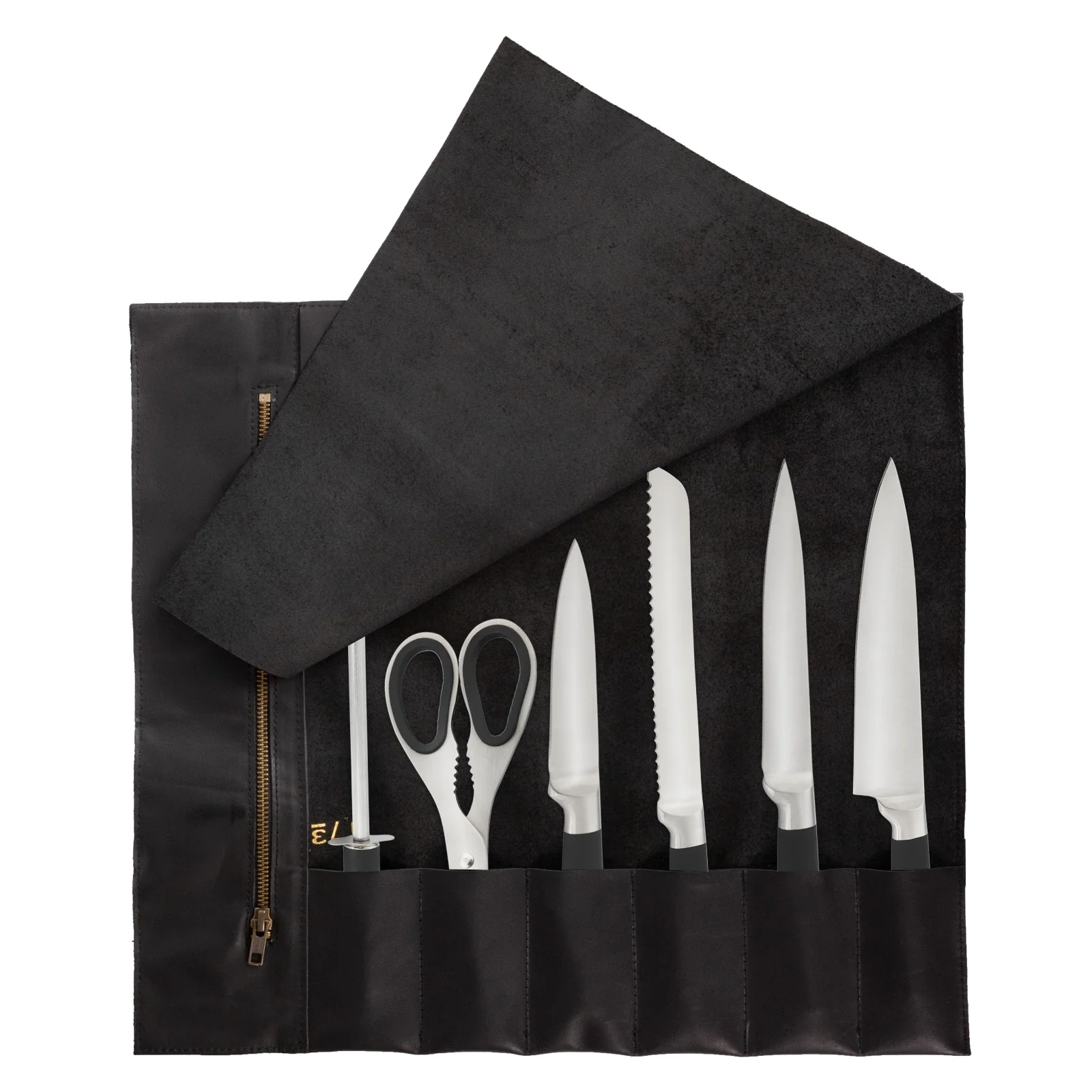The MasterChef Leather Gift Set (3-in-1) Black Leather apron & Knife Roll with Leather Mitts - Image 13