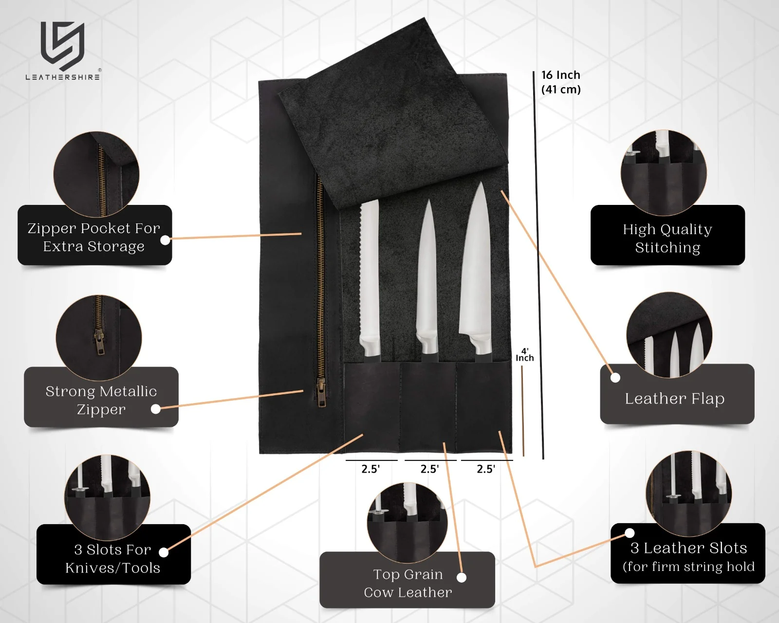 The MasterChef Leather Gift Set (3-in-1) Black Leather apron & Knife Roll with Leather Mitts - Image 7