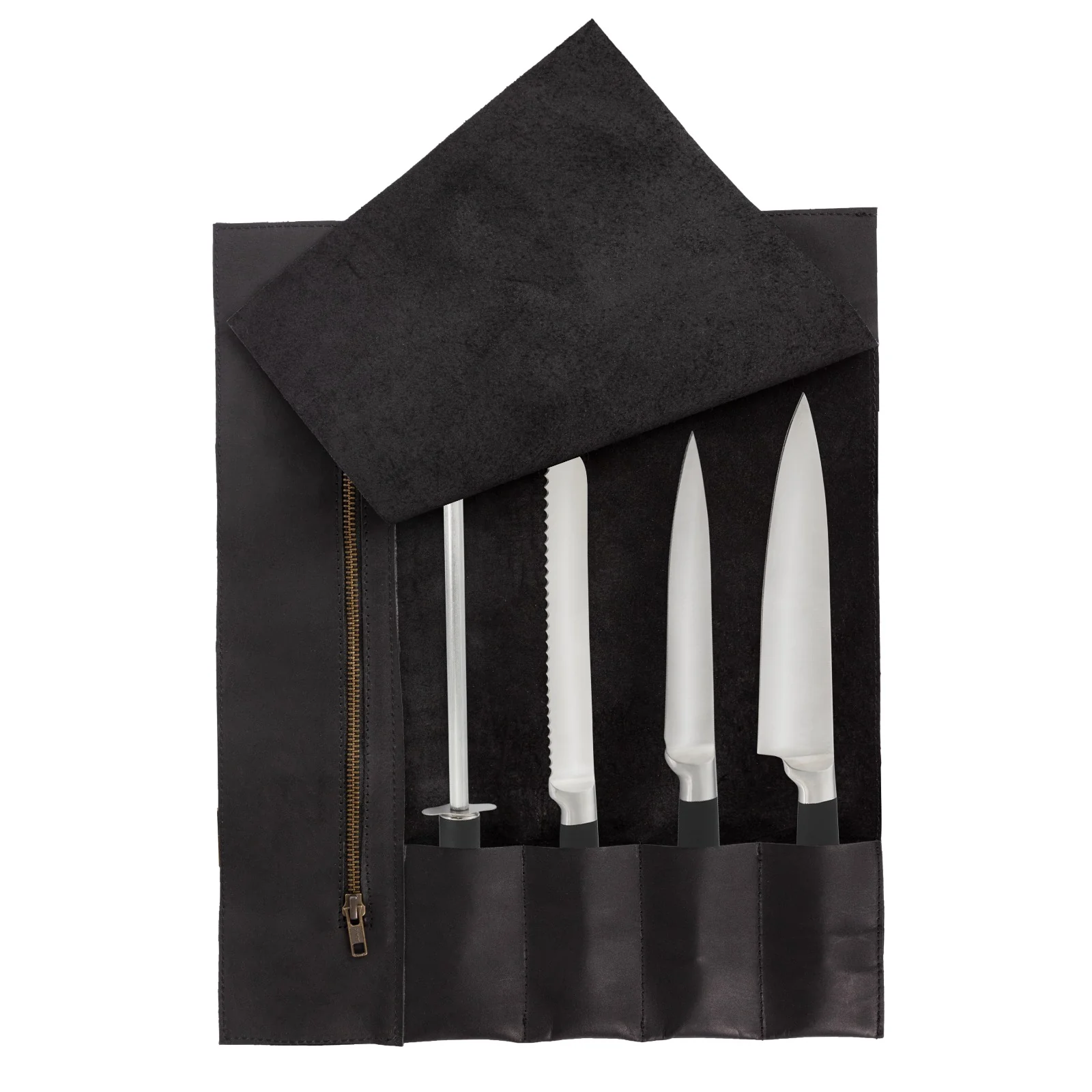 The MasterChef Leather Gift Set (3-in-1) Black Leather apron & Knife Roll with Leather Mitts - Image 8