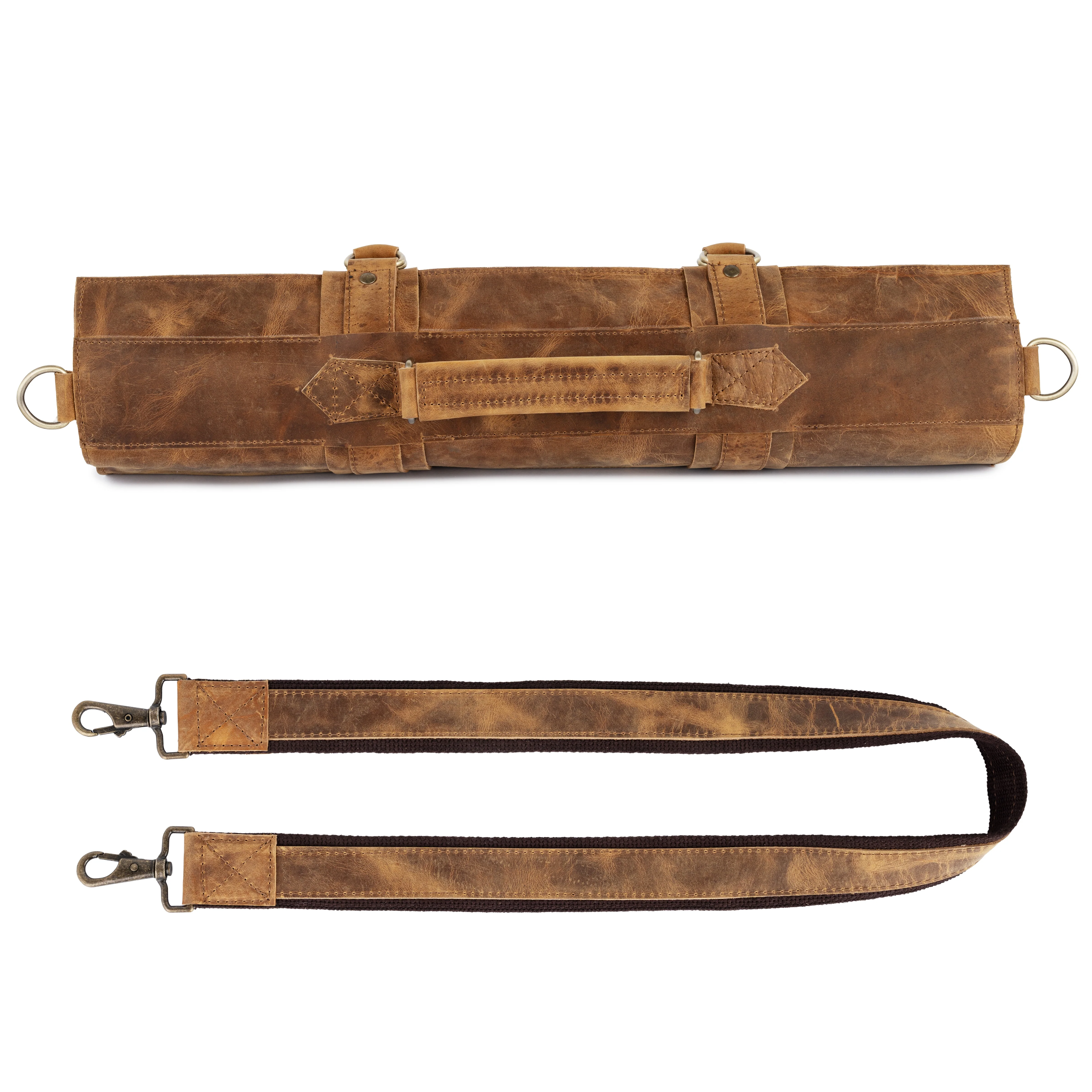 Tan Brown Leather Crossbody apron and Roll Gift Set - Image 10