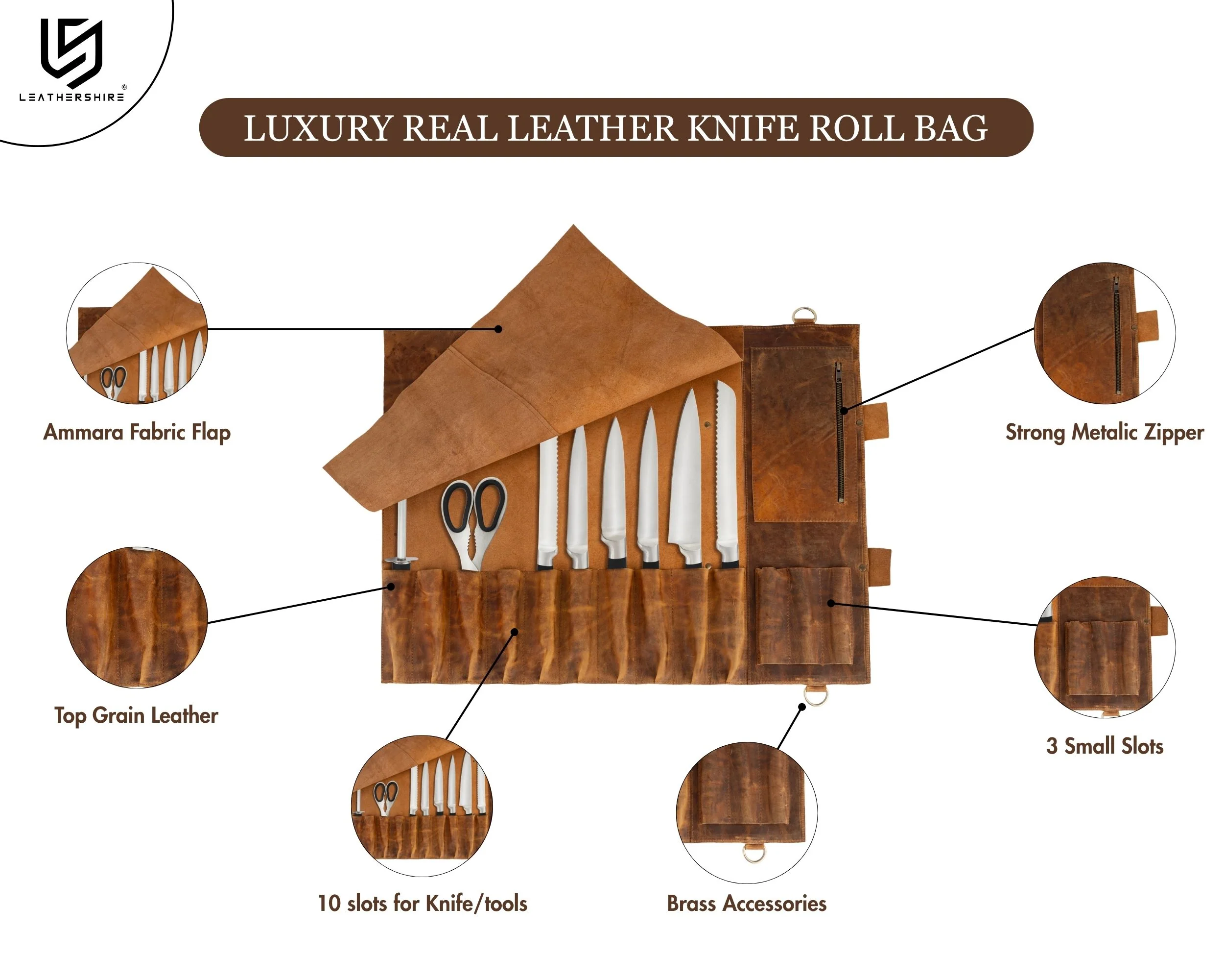 Tan Brown Leather Crossbody apron and Roll Gift Set - Image 12