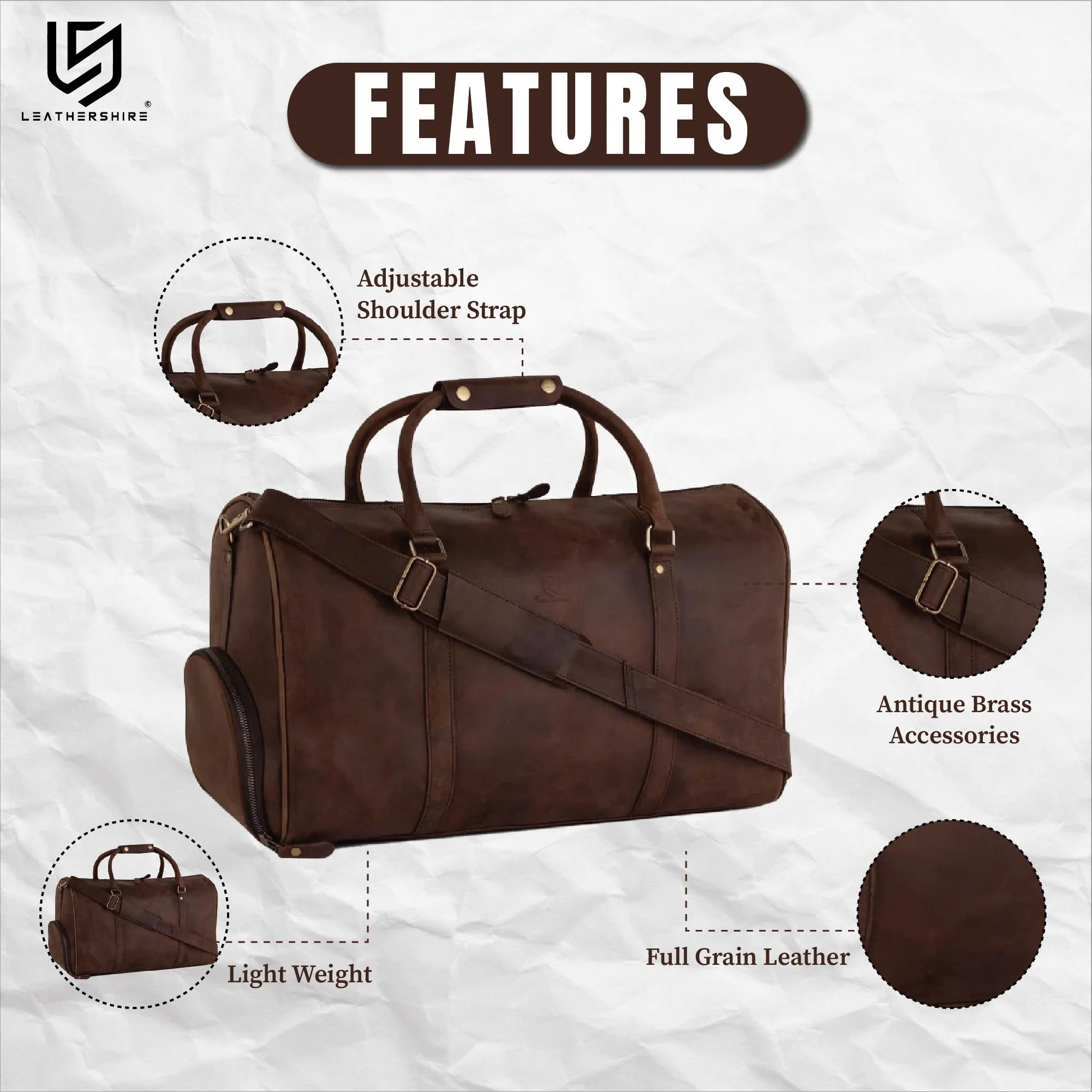 Brown Leather Laptop Bag with Leather Journal and Dufffle Bag Gift Set - Leather Travel Set - Image 11