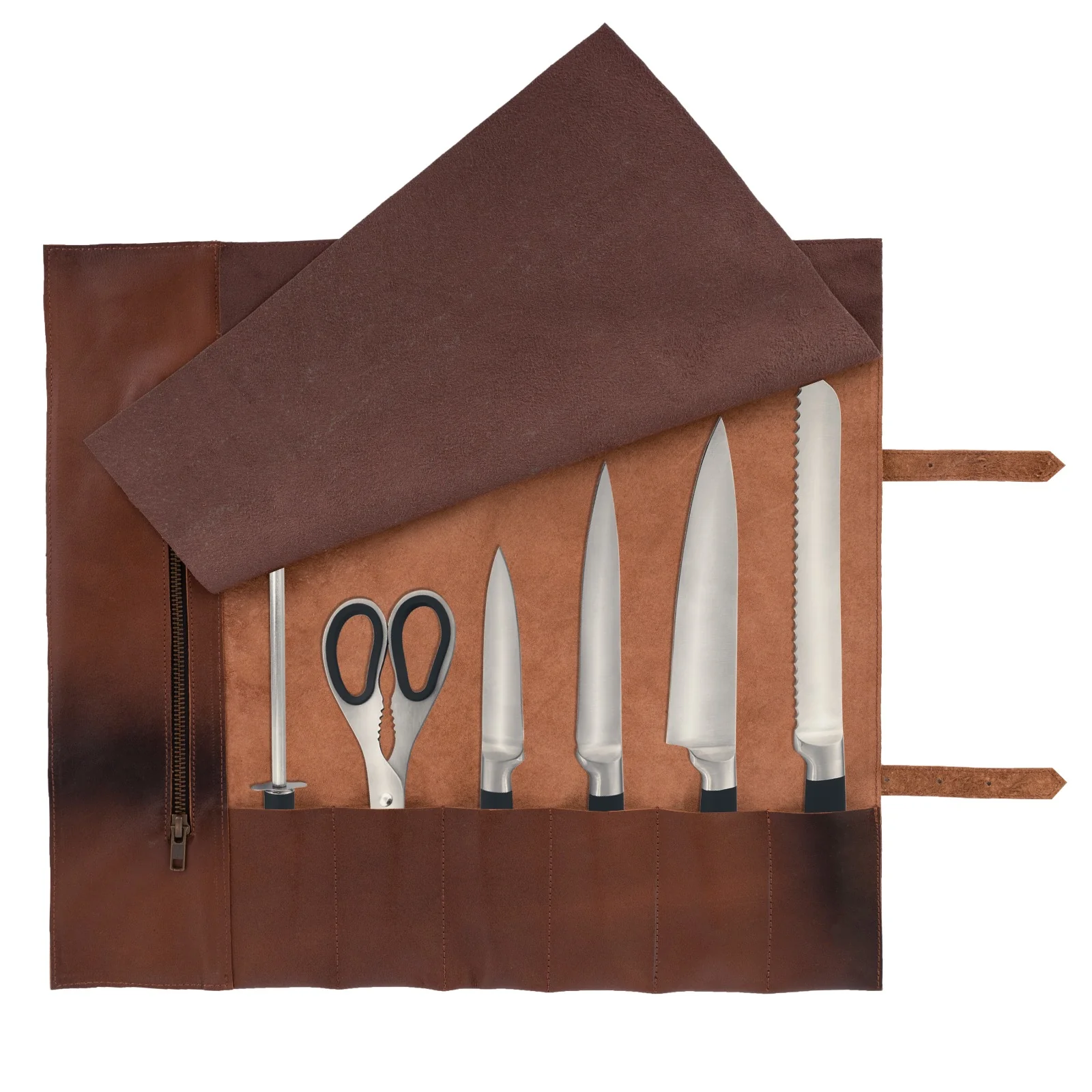 The Berkshire Full Grain Handmade Cognac Brown Leather Knife Roll - Image 12
