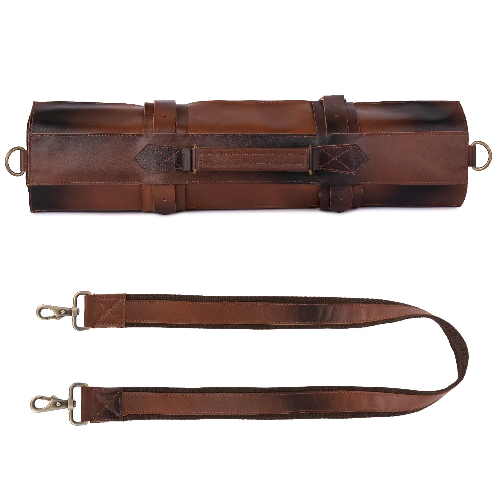 The Berkshire Full Grain Handmade Cognac Brown Leather Knife Roll - Image 2