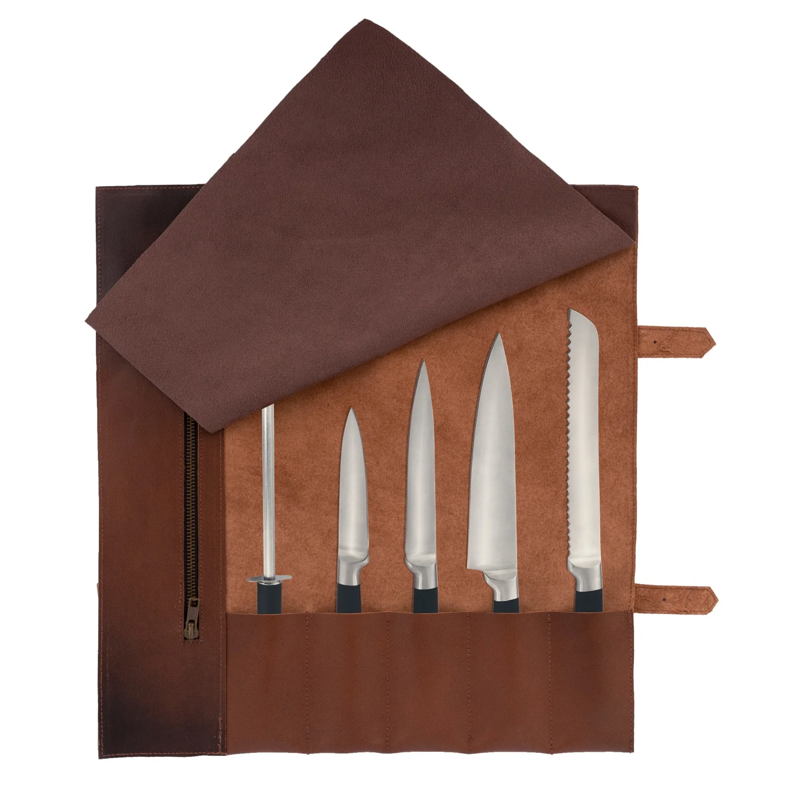 The Berkshire Full Grain Handmade Cognac Brown Leather Knife Roll - Image 9