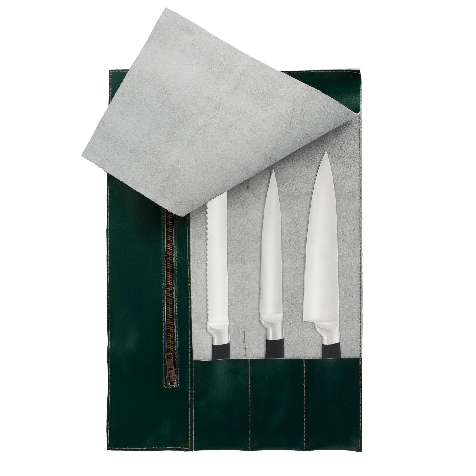 The Buckinghamshire Handmade Olive Green Leather Chef Roll - Image 3