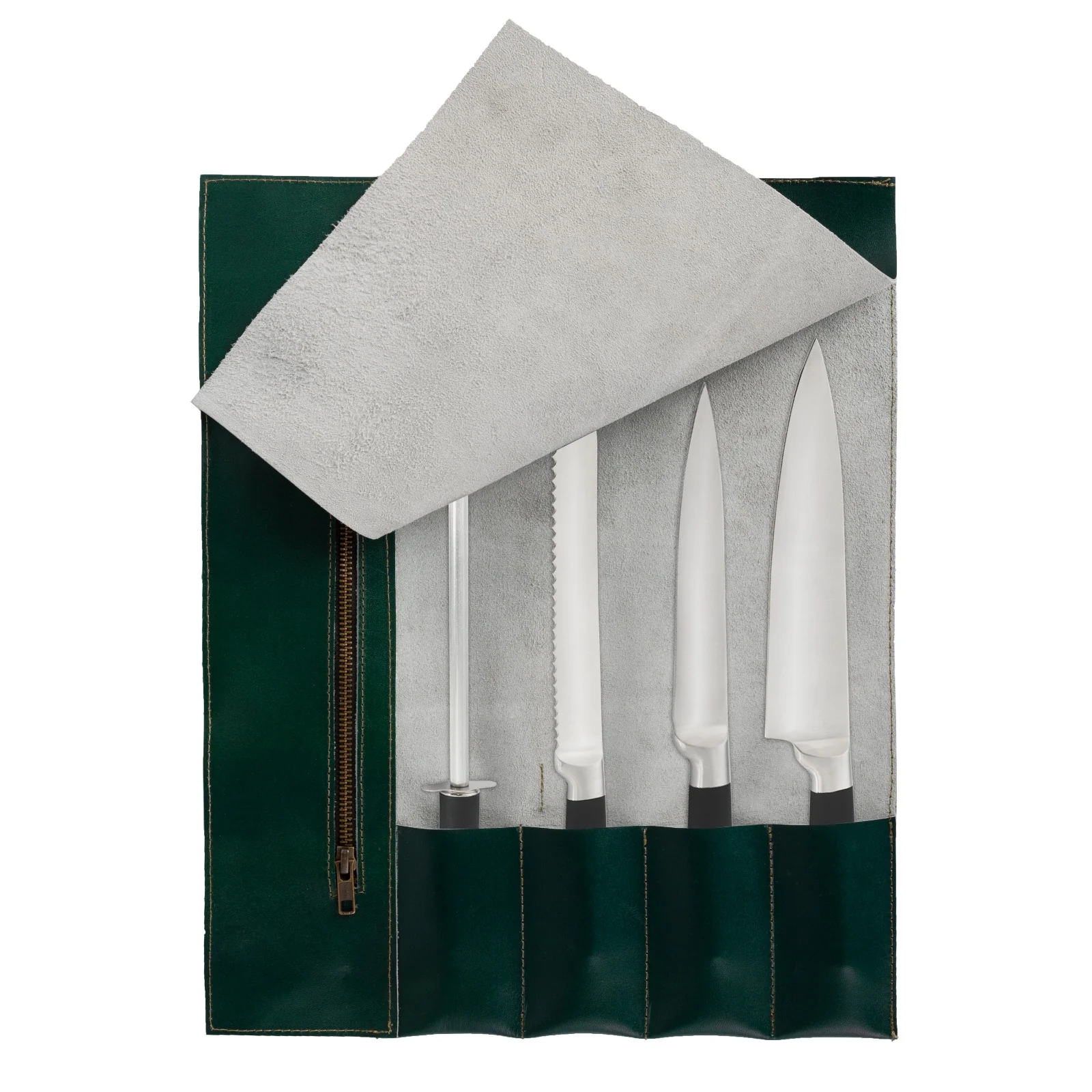 The Buckinghamshire Handmade Olive Green Leather Chef Roll - Image 6