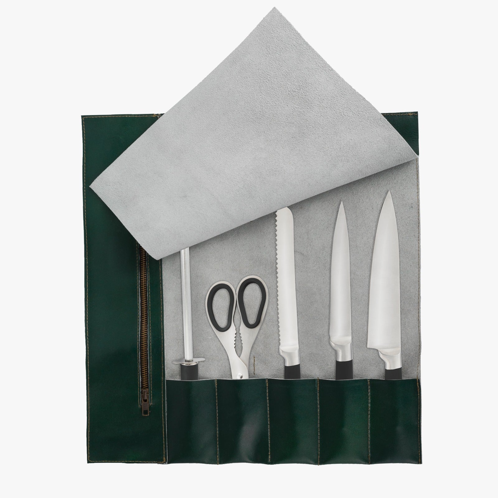 The Buckinghamshire Handmade Olive Green Leather Chef Roll - Image 9