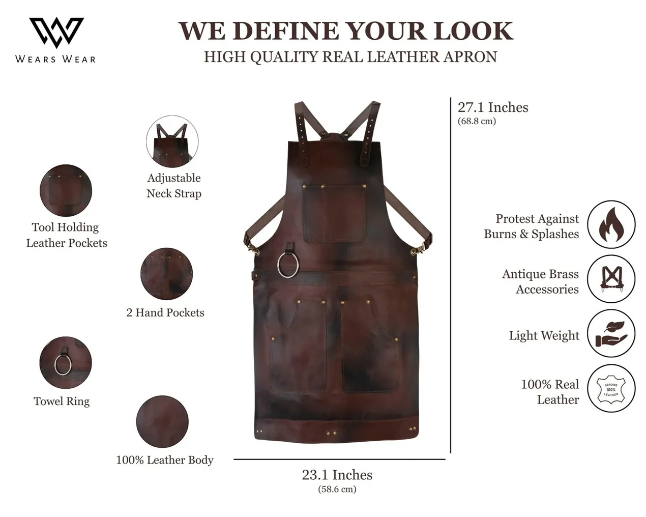 The Berkshire Full Grain Handmade Crossbody Leather apron - Image 10