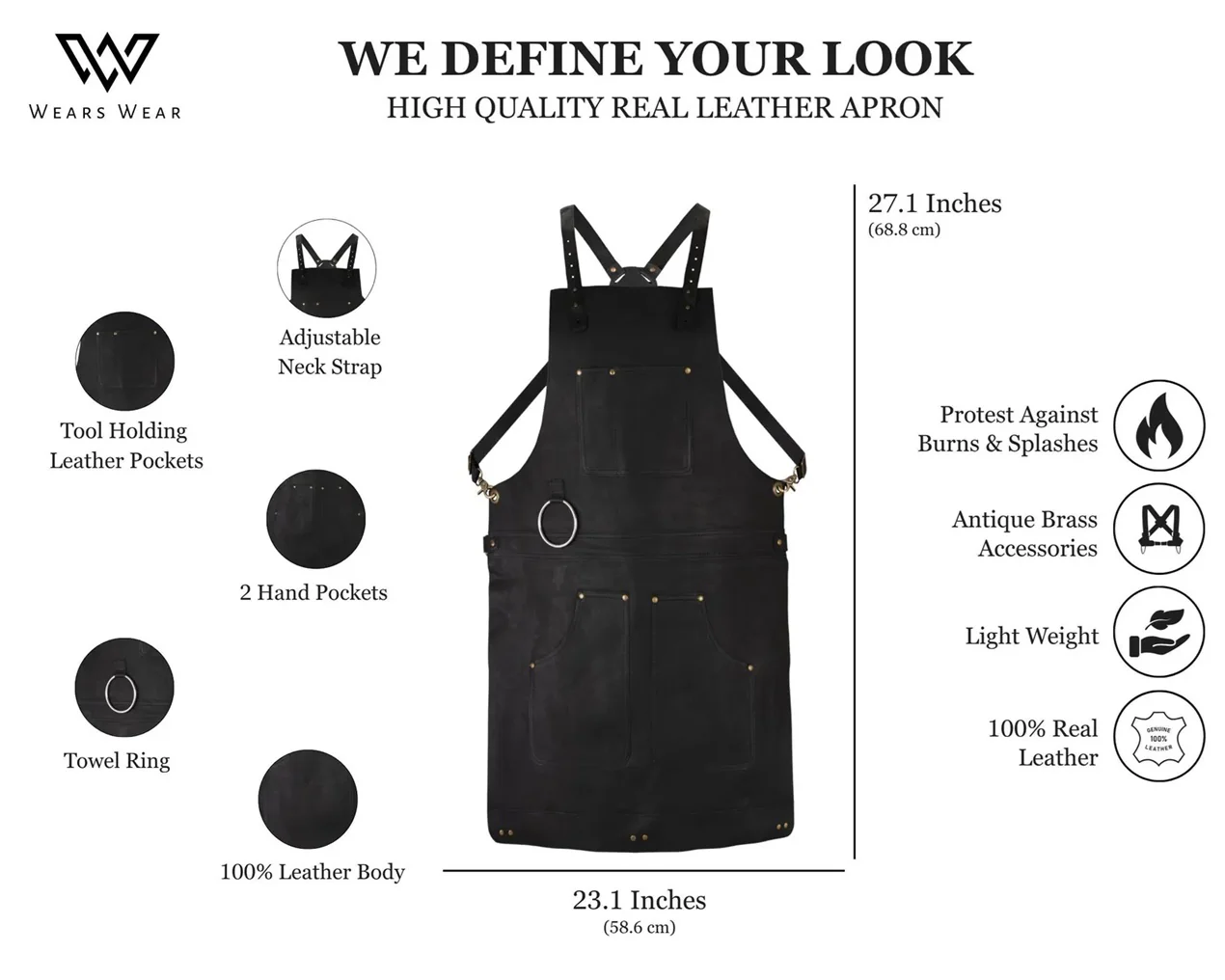 The Berkshire Full Grain Handmade Crossbody Leather apron - Image 2